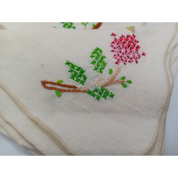 Vintage Linen Luncheon Napkins Pink & Red Rosebud Cross-stitch Set Of 5 Tea Time - Picture 5 of 8